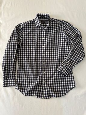 C2 by Calibrate Navy and White Gingham Dress Shirt
